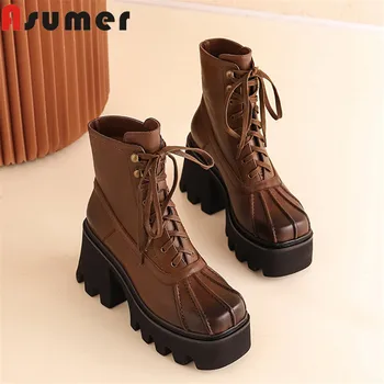 Asumer 2020 new arrive genuine leather footwear woman square heel platform boots square toe lace up vintage ankle boots women
Asumer 2020 new arrive genuine leather footwear woman square heel platform boots square toe lace up vintage ankle boots women