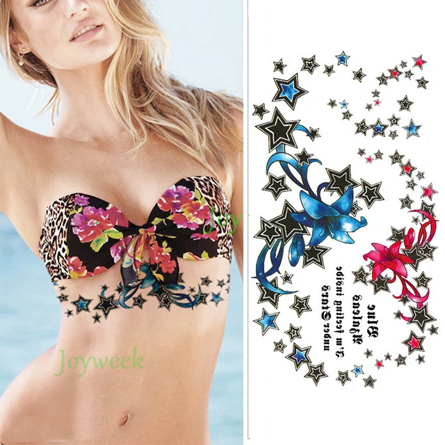 Waterproof Temporary Tattoo Sticker blue lily star on women's chest waist tatto breast flash tatoo fake tattoos for women girl 
Waterproof Temporary Tattoo Sticker blue lily star on women's chest waist tatto breast flash tatoo fake tattoos for women girl