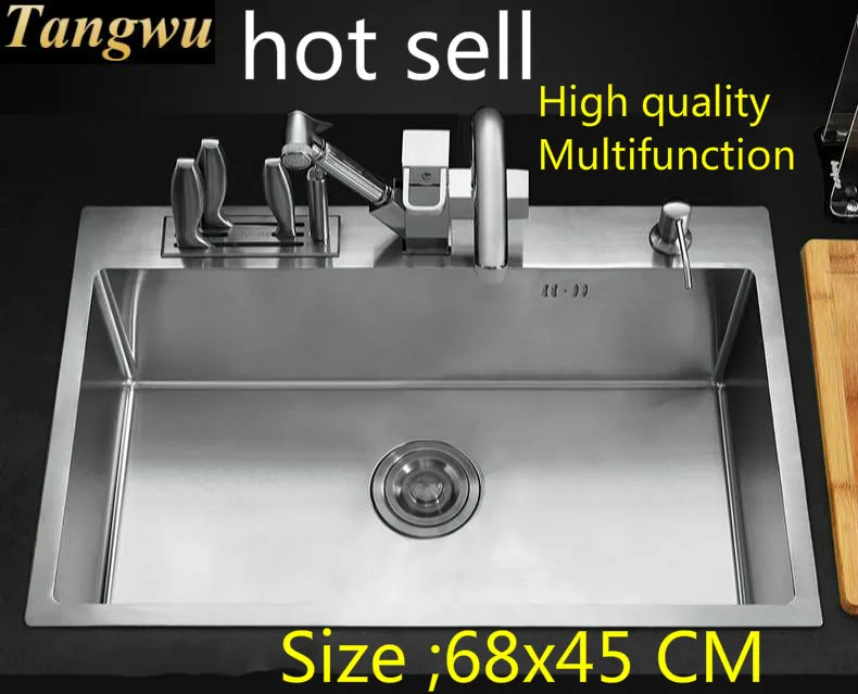 

Free shipping Apartment luxury kitchen manual sink single trough do the dishes 304 stainless steel hot sell 68x45 CM