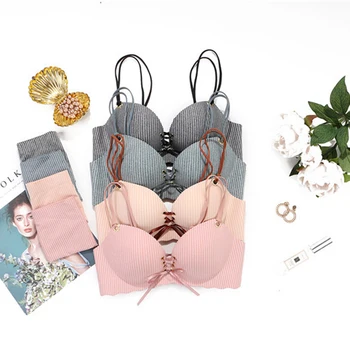 

Comfortable Without Steel Ring Seamless Push Bra Women's Fashion Striped Underwear Set Intimate Noble Young Girl Bra Brief Sets