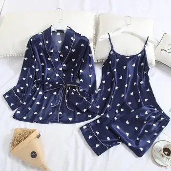 Navy Blue Heart Print 3PCS Pajamas Suit With Belt Pyjama Autumn Faux Silk Home Clothes Women Sexy Strap Top&Pant Sleepwear
Navy Blue Heart Print 3PCS Pajamas Suit With Belt Pyjama Autumn Faux Silk Home Clothes Women Sexy Strap Top&Pant Sleepwear