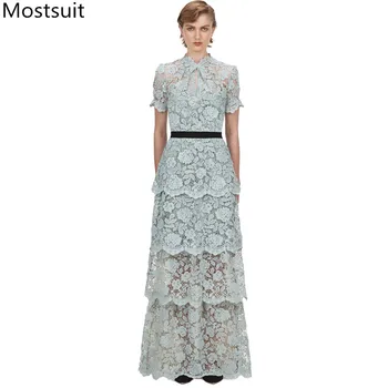 2020 Spring Runway Fashion Elegant Ladies Lace Long Maxi Dress Women Short Sleeve V-neck Korean Party Sexy Dresses Vestidos
2020 Spring Runway Fashion Elegant Ladies Lace Long Maxi Dress Women Short Sleeve V-neck Korean Party Sexy Dresses Vestidos