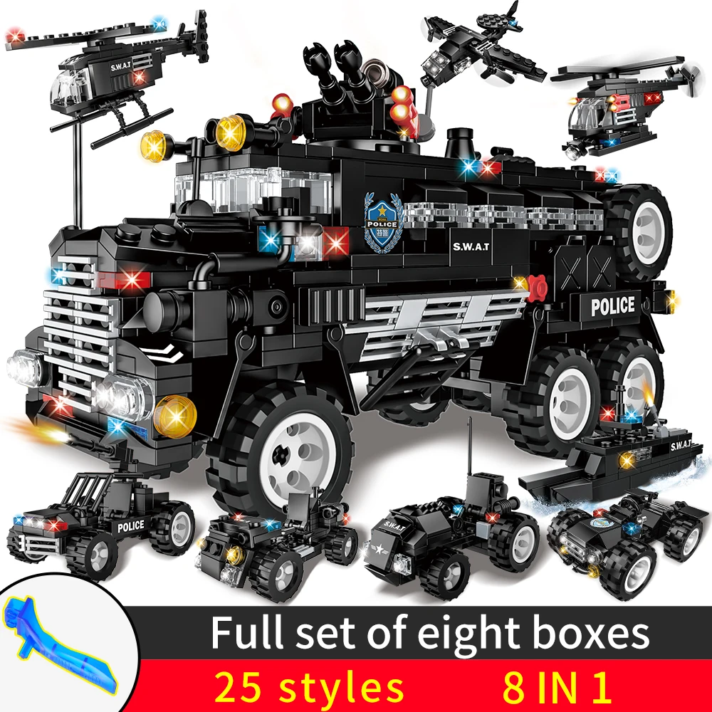 8 IN 1 SWAT City Police Series Building Blocks ehicle Helicopter DIY Bricks Compatible with LegoINGlys Block Boys Children Toys
8 IN 1 SWAT City Police Series Building Blocks ehicle Helicopter DIY Bricks Compatible with LegoINGlys Block Boys Children Toys