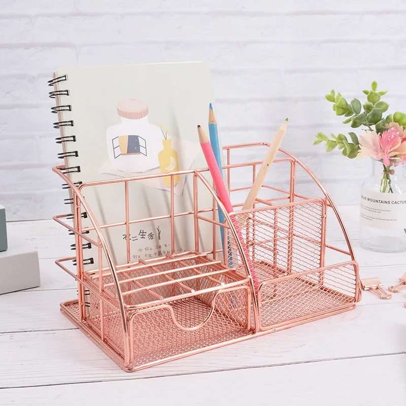 Wrought Iron Basket Storage Box Rose Gold Cosmetics Makeup Finishing Pen Holder Table Sundries Office Desktop Organizer Racks
Wrought Iron Basket Storage Box Rose Gold Cosmetics Makeup Finishing Pen Holder Table Sundries Office Desktop Organizer Racks