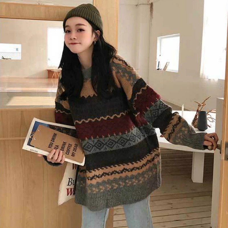 Женские пуловеры JMPRS винтажные Свободные Повседневные свитера геометрический