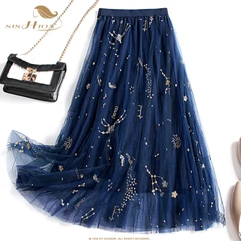 Korean Black Blue Women Autumn Skirt WF0165 Embroidered High Waist Long Mesh Tulle Skirt
Korean Black Blue Women Autumn Skirt WF0165 Embroidered High Waist Long Mesh Tulle Skirt