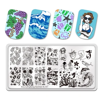 Beautybigbang Nail Stamping Plates Summer Style New Wave Whale Dolphin Girl Theme Stainless Steel Template Mold Nail Art Stencil