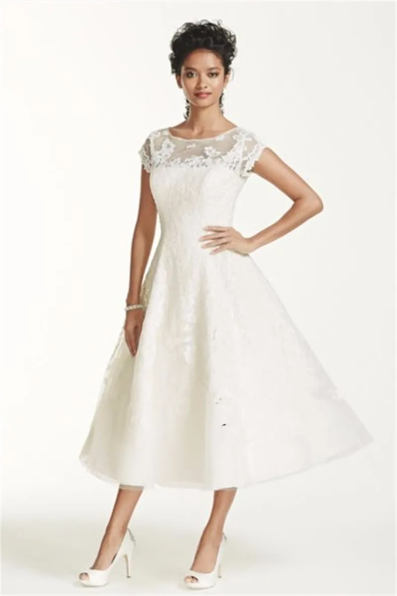 Ankle Length Cap Sleeve Illusion Applique Lace With Crystals Short Sleeves Bridal gown vestido de noiva 2018 bridesmaid dresses
Ankle Length Cap Sleeve Illusion Applique Lace With Crystals Short Sleeves Bridal gown vestido de noiva 2018 bridesmaid dresses