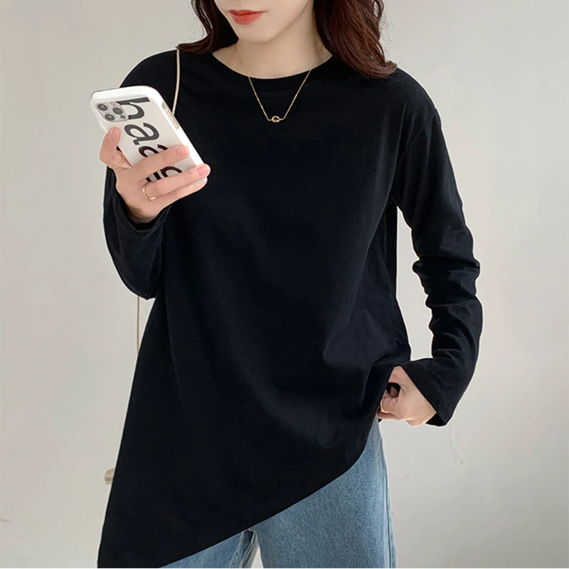 Cotton Autumn New T Shirt Women Long Sleeve Casual Basic Tops Femme O Neck Solid Asymmetrical Slim Thin New Fashion Tees Female
Cotton Autumn New T Shirt Women Long Sleeve Casual Basic Tops Femme O Neck Solid Asymmetrical Slim Thin New Fashion Tees Female