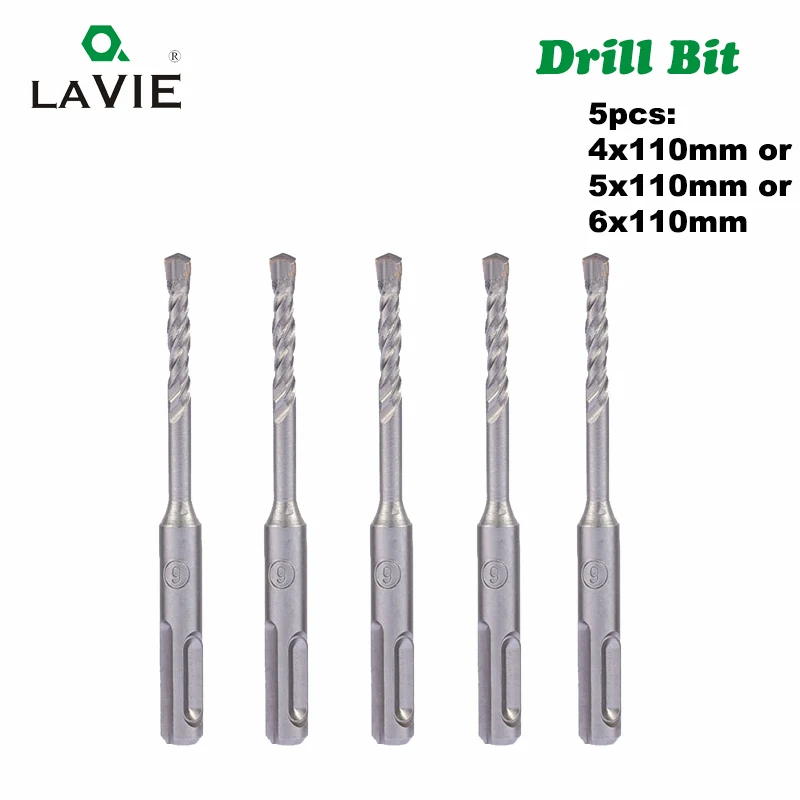 

LAVIE 5pcs 4mm 5mm 6mm Electric Hammer SDS Plus Drill Bits Set 110mm Concrete Wall Brick Block Masonry Hole Saw Drilling 016