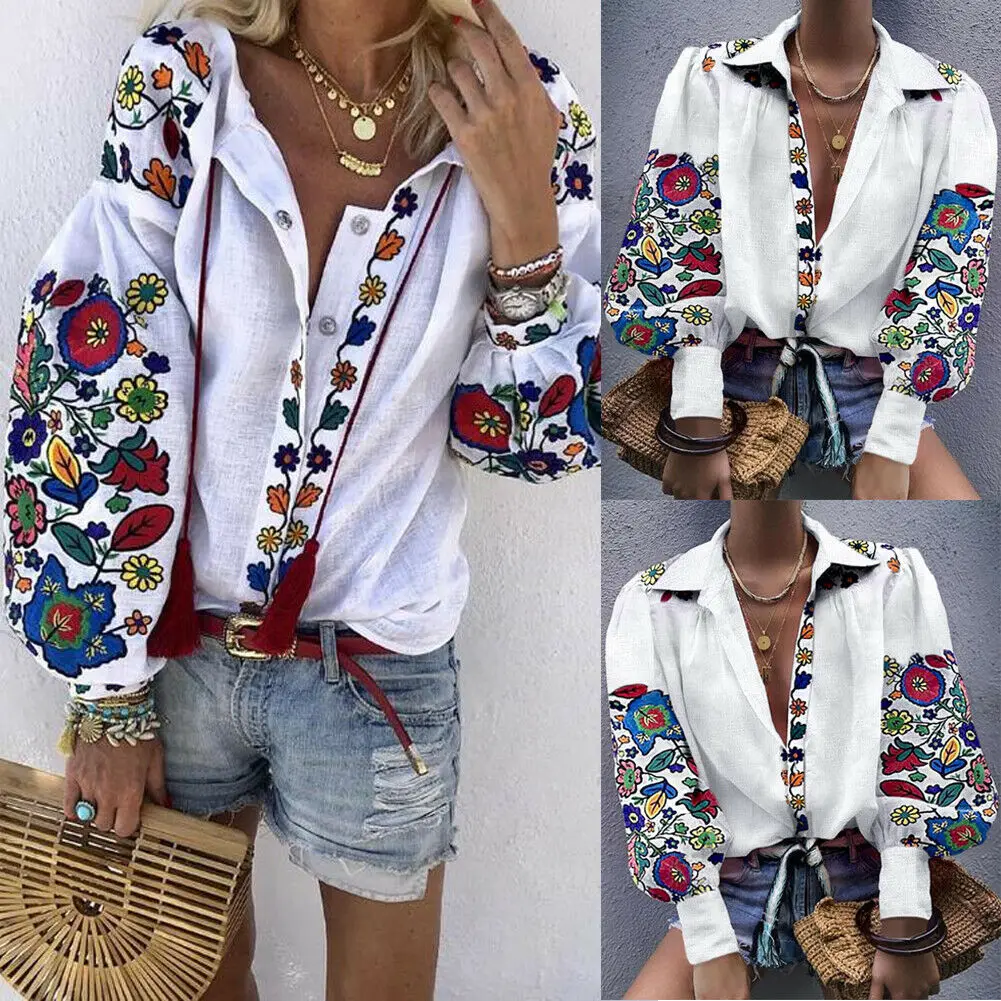 Plus Size Womens 2019 Autumn New Floral Print V Neck Long Sleeve Tops Blouse Female Shirts Boho Flower Long Sleeve Loose Shirts
Plus Size Womens 2019 Autumn New Floral Print V Neck Long Sleeve Tops Blouse Female Shirts Boho Flower Long Sleeve Loose Shirts