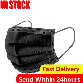 

Free Shipping Black 3-layer Mask 50pcs Face Mouth Masks Melt Blown Cloth Disposable Anti-dust Masks Earloops Masks Mascarilas