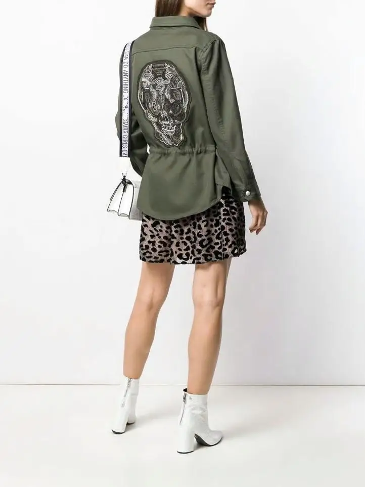Woman Rock Mili Cotton Jacket Skull Embroidered Back Chest Flap Pockets Metal Detail LONG SLEEVES Drawstring Waist 2019
Woman Rock Mili Cotton Jacket Skull Embroidered Back Chest Flap Pockets Metal Detail LONG SLEEVES Drawstring Waist 2019