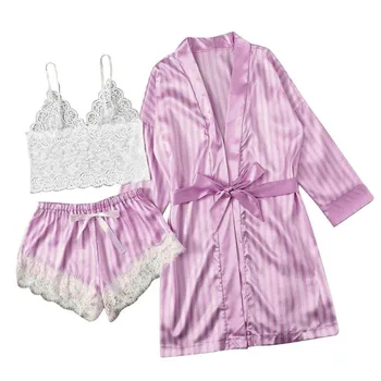 3 Piece Women's Pajamas Set Sexy Sleepwear Striped V-Neck Thin Section Spandex Lingerie Fashion Homewear Nightwear Autumn
3 Piece Women's Pajamas Set Sexy Sleepwear Striped V-Neck Thin Section Spandex Lingerie Fashion Homewear Nightwear Autumn