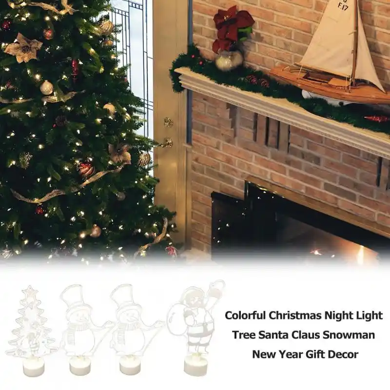 christmas night lights colorful santa claus snowman tree new