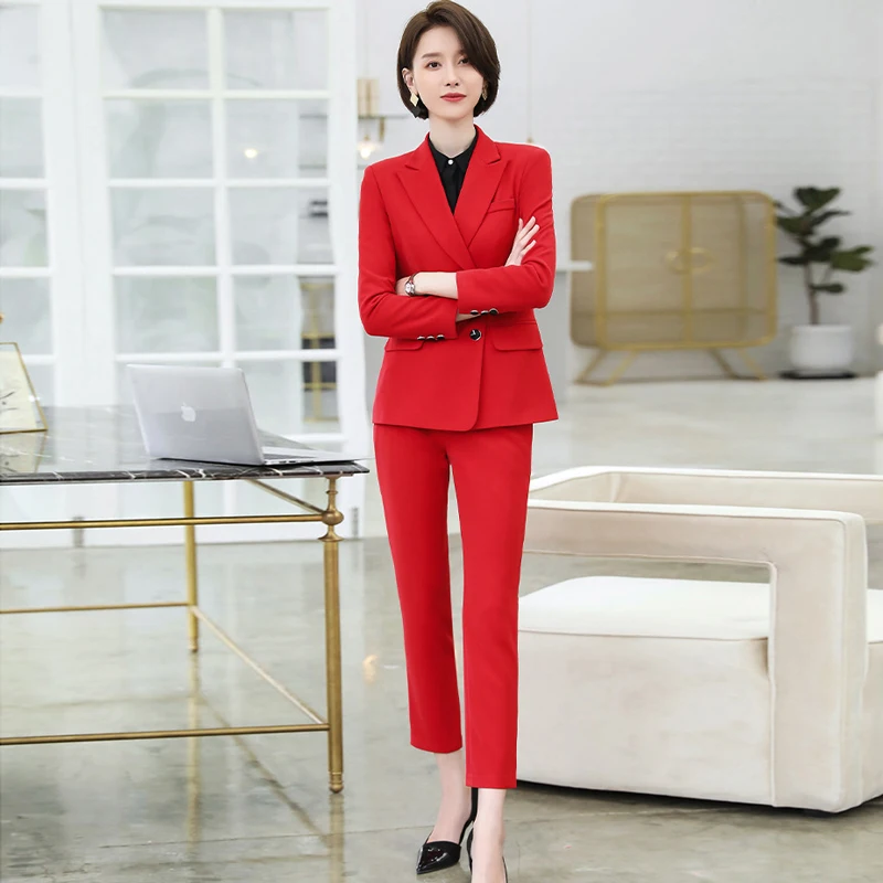 Temperament Lady Suit Set High Quality Pants Set 2019 new double-breasted office red blazer Business women's suit two-piece
Temperament Lady Suit Set High Quality Pants Set 2019 new double-breasted office red blazer Business women's suit two-piece