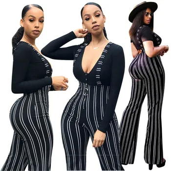 Rompers Overalls Women Striped Pants High Waist Zipper Flare Trousers Black Striped Overall Pant Female Bottom Suspender Trouser
Rompers Overalls Women Striped Pants High Waist Zipper Flare Trousers Black Striped Overall Pant Female Bottom Suspender Trouser