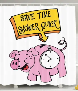

Funny Shower Curtain, Piggy Bank Funny Fun Quote Save Time Shower Quick Morning Routine Funny Quotes Polyester Fabric Bath