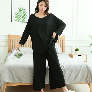 Women Autumn Modal Loose Long-Sleeved Pajamas Two-Piece Ankle-Length Wide-Leg Pants 100Kg Can Wear Large Size Sleepwear Set XXXL
Women Autumn Modal Loose Long-Sleeved Pajamas Two-Piece Ankle-Length Wide-Leg Pants 100Kg Can Wear Large Size Sleepwear Set XXXL