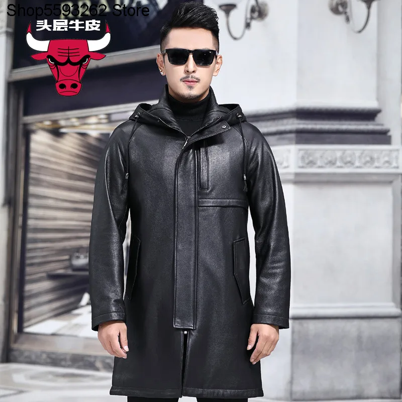 Genuine Leather Leather Coat Male Head Layer Cowhide Medium Length Leather Windbreaker Lian Cap Middle Age Leisure Leather Coat
Genuine Leather Leather Coat Male Head Layer Cowhide Medium Length Leather Windbreaker Lian Cap Middle Age Leisure Leather Coat