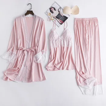 Pink 3PCS Lace Pajamas Set Sexy Womans Robe Suit M-XL Bride Wedding Dressing Gown Kimono Bathrobe Female Sleepwear Nightgown
Pink 3PCS Lace Pajamas Set Sexy Womans Robe Suit M-XL Bride Wedding Dressing Gown Kimono Bathrobe Female Sleepwear Nightgown