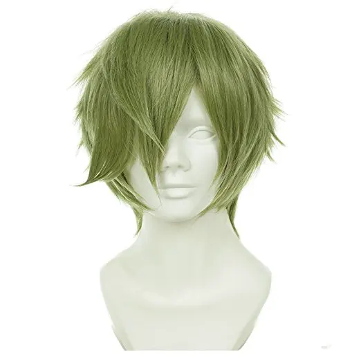 

12" Men's Short Green Layered Synthetic Hair Heat Resistance Fiber Cosplay Wigs TOUKEN RANBU ONLINE Uguisumaru+ Wig Cap