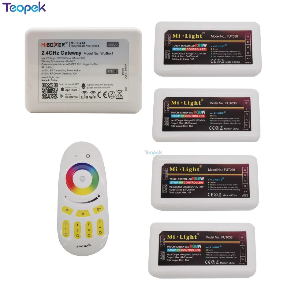 MiBoxer RGBW светодиодный контроллер 12v 10a FUT038 + FUT096 2 4G Беспроводной 4-Зона RF сенсорный