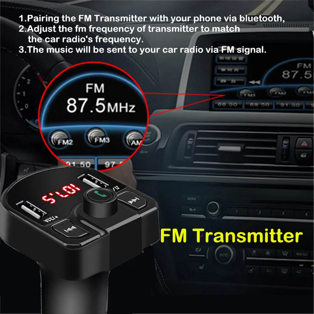Bluetooth FM Transmitter USB Aux Modulator Handsfree Car Kit Car Audio MP3 Player 3.1A Fast Charge Dual USB Car Charger Adapter
Bluetooth FM Transmitter USB Aux Modulator Handsfree Car Kit Car Audio MP3 Player 3.1A Fast Charge Dual USB Car Charger Adapter
