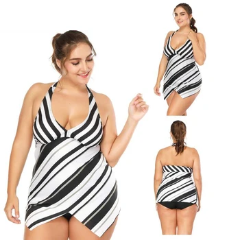 Women's Swimwear Conservative Flat Split Black White Twill Fat Swimsuit Ladies Comfortable Sexy Quick Dry Halter Beachwear 
Women's Swimwear Conservative Flat Split Black White Twill Fat Swimsuit Ladies Comfortable Sexy Quick Dry Halter Beachwear