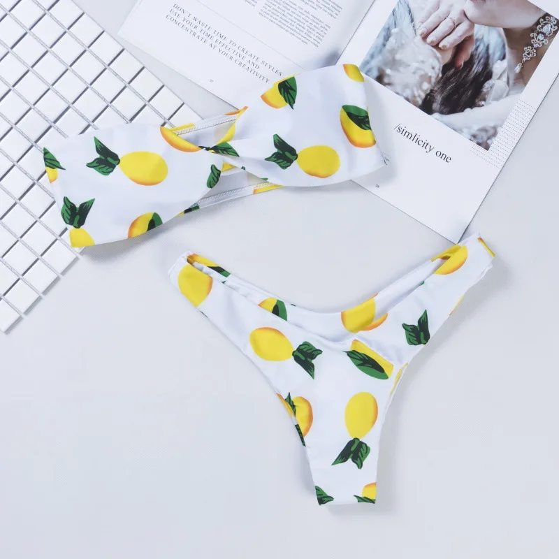 Lemon Print Twist Bandeau Bikini Set Bathing Suit Swimsuit Strapless High Leg Thong Bikini Push Up Bikini Women Swimwear 
Lemon Print Twist Bandeau Bikini Set Bathing Suit Swimsuit Strapless High Leg Thong Bikini Push Up Bikini Women Swimwear