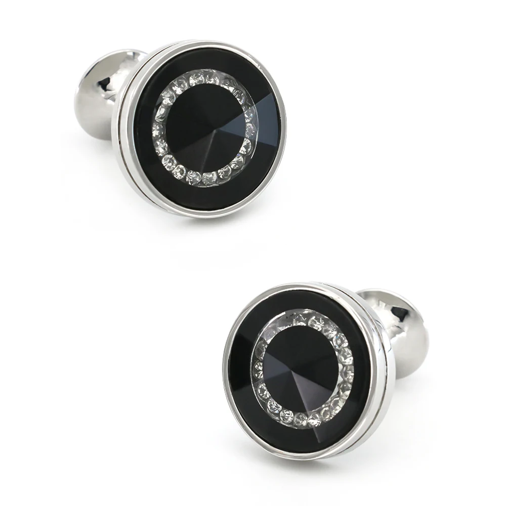 

Luxurious Design Double Side Crystal Cufflinks Quality Brass Material Black Color Cuff Links Wholesale & Retail