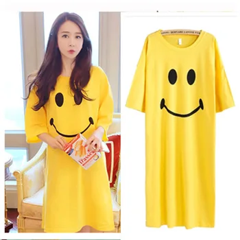 Summer Women's Nightdress Milk Silk Loose Smiley Face Mid-sleeve Nightdress Women Sleepwear Night Gown 
Summer Women's Nightdress Milk Silk Loose Smiley Face Mid-sleeve Nightdress Women Sleepwear Night Gown
