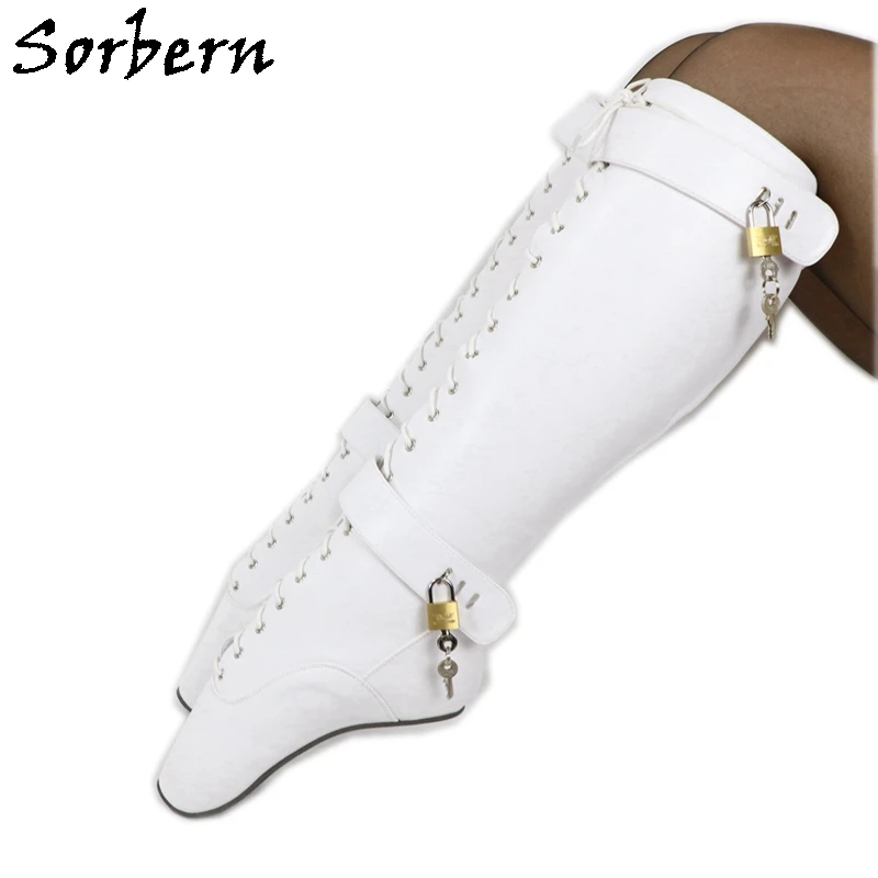 Sorbern Lockable Heelless Lace Up Med Calf Boots Women Ballet Heels Fetish Boots 4 Padlock White Matte Custom Colors Big Size
Sorbern Lockable Heelless Lace Up Med Calf Boots Women Ballet Heels Fetish Boots 4 Padlock White Matte Custom Colors Big Size