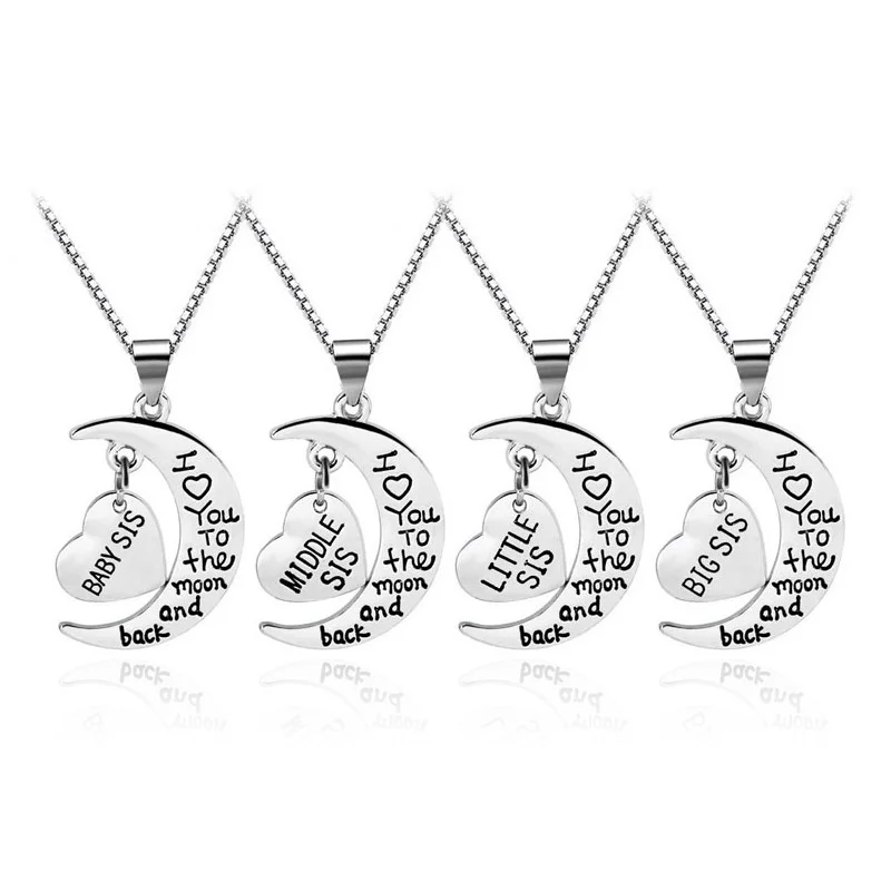 Big Little Middle Baby Sister Necklace I LOVE YOU TO THE MOON AND BACK Fashion Jewelry Women Christmas Gifts Pendants | Украшения и