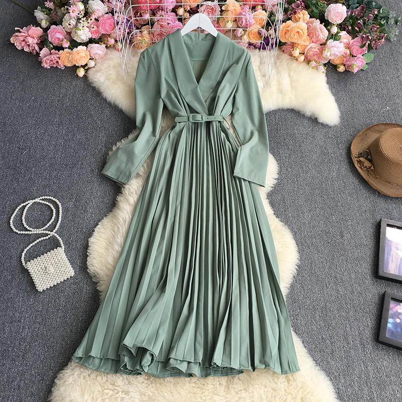 Autumn Winter Clothes Notched Suit Coat Blazer Dress For Women Streetwear Midi Dress Design Pleated Long Sleeve A-line Dress
Autumn Winter Clothes Notched Suit Coat Blazer Dress For Women Streetwear Midi Dress Design Pleated Long Sleeve A-line Dress
