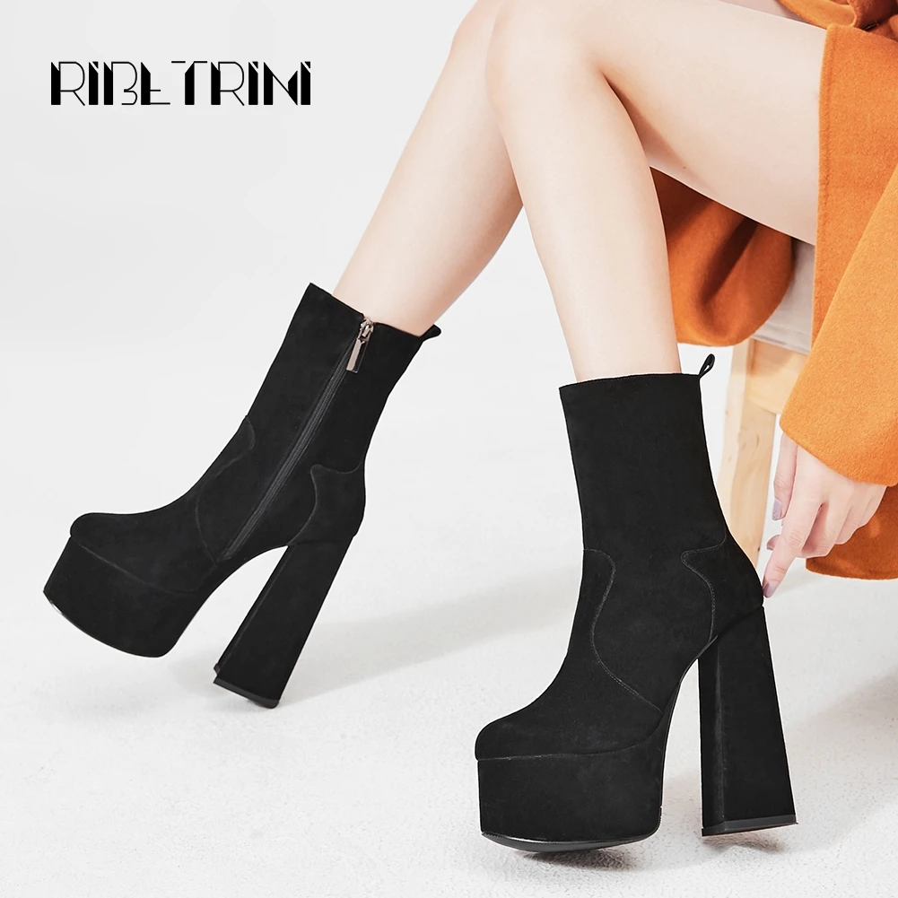 RIBETRINI Brand Design Platform Boots For Women Genuine Leather Shoes Woman Thick Heel Round Toe Platform Mid Calf Boots Women
RIBETRINI Brand Design Platform Boots For Women Genuine Leather Shoes Woman Thick Heel Round Toe Platform Mid Calf Boots Women