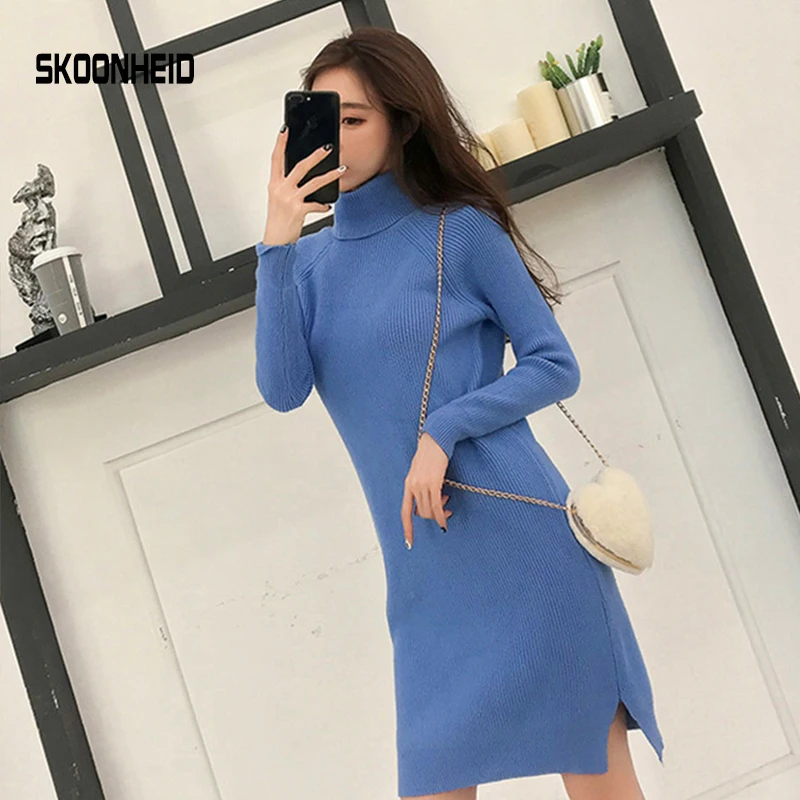 SINGRAIN Women Split Turtleneck Dress Casual Elastic Warm Basic Knitting Pullover Dresses Winter Solid Knitted Sweater Dress
SINGRAIN Women Split Turtleneck Dress Casual Elastic Warm Basic Knitting Pullover Dresses Winter Solid Knitted Sweater Dress