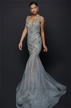 Deep V-Neck Backless with Sweep Train Grey evening Dress With shining Beading vestido de novia abiti da sera
Deep V-Neck Backless with Sweep Train Grey evening Dress With shining Beading vestido de novia abiti da sera
