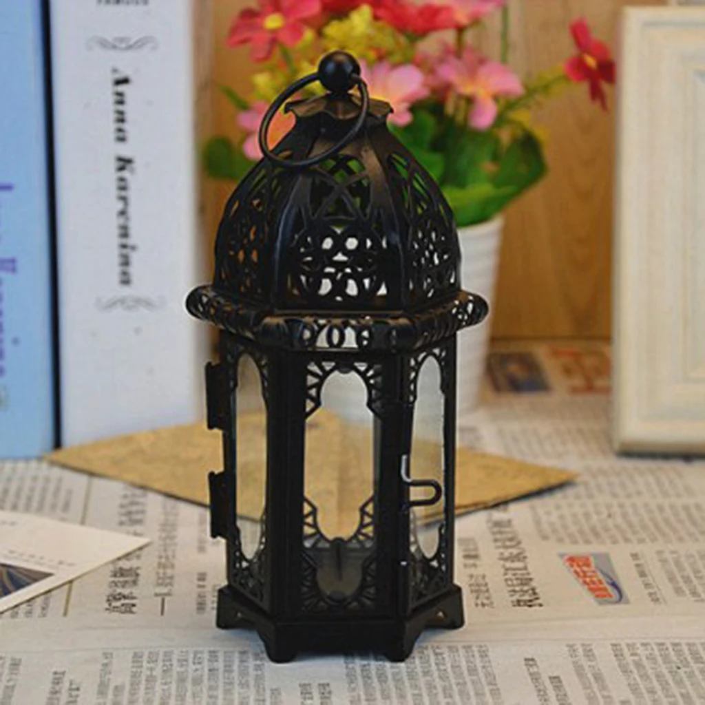 Wrought Iron Glass Wind Light Candle Holder Hanging Lantern Great for Patio Indoor outdoors Events Wedding Party