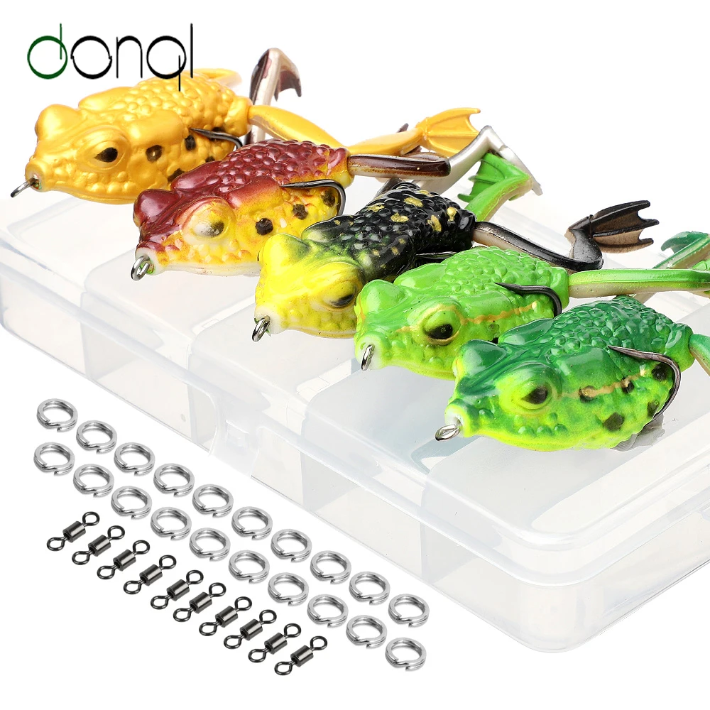 

DONQL 5pcs/ Set Soft Frog Fishing Lure 6cm 16g Silicone Bait Top water Ray Frog With Double Hooks Lifelike Fishing Baits