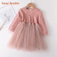

Bear Leader Autumn Brand New Girls Dress Turn-down Collar Kid Outfits Heart Print Pattern Cotton Dress Ruffle Clothing Girl 2-6Y
