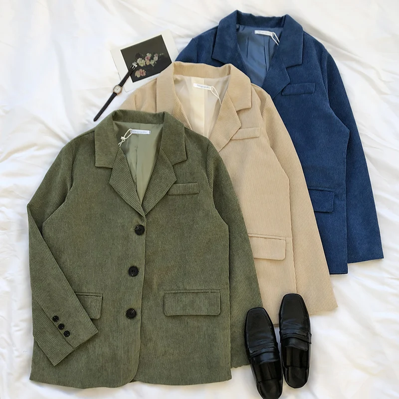 Spring Thickening Corduroy Suit Jacket Women Casual V-neck Long Sleeve Green Beige Straight Coat Female Vintage Formal Tops
Spring Thickening Corduroy Suit Jacket Women Casual V-neck Long Sleeve Green Beige Straight Coat Female Vintage Formal Tops