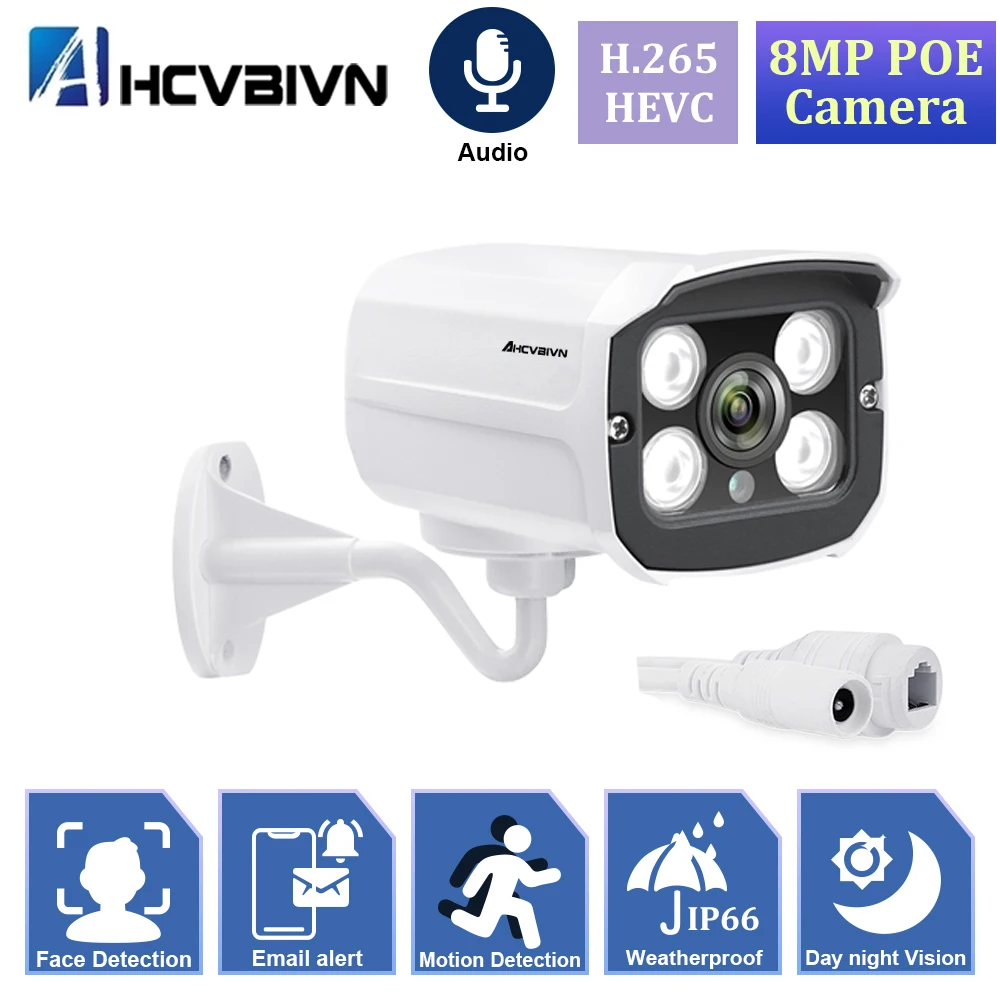 4K 8MP POE IP Camera ONVIF H.265 Metal Waterproof Audio CCTV Camera Motion Detection Home Security Surveillance
4K 8MP POE IP Camera ONVIF H.265 Metal Waterproof Audio CCTV Camera Motion Detection Home Security Surveillance