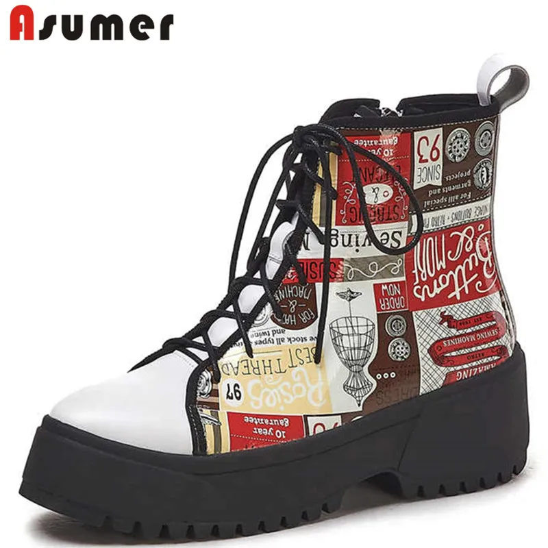 ASUMER 2020 New Genuine leather boots women printed leather autumn winter shors round toe platform ankle boots 
ASUMER 2020 New Genuine leather boots women printed leather autumn winter shors round toe platform ankle boots