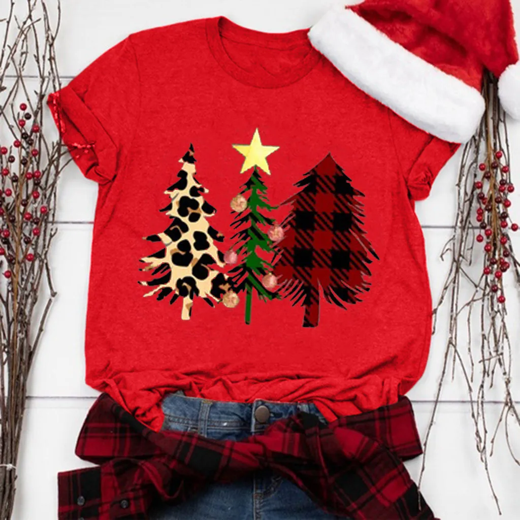 Women Christmas T Shirt Casual Plaid Leopard Tree Print Short Sleeves O-Neck Loose T-Shirt Tops streetwear camiseta mujer 2019
Women Christmas T Shirt Casual Plaid Leopard Tree Print Short Sleeves O-Neck Loose T-Shirt Tops streetwear camiseta mujer 2019