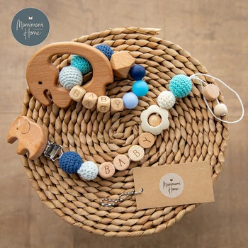 

1Set Baby Pacifier Chain Nursing Bracelet Beech Wooden Pendant Rodents Olive Oil Animal Wooden Crochet Beads Baby Teething Toys