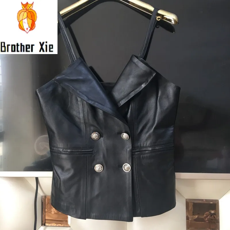 Genuine Leather Vest Black Female Sleeveless Short Sexy Leather Waistcoat Clothing Korean Style Streetwear Sheepskin Vests Soft
Genuine Leather Vest Black Female Sleeveless Short Sexy Leather Waistcoat Clothing Korean Style Streetwear Sheepskin Vests Soft