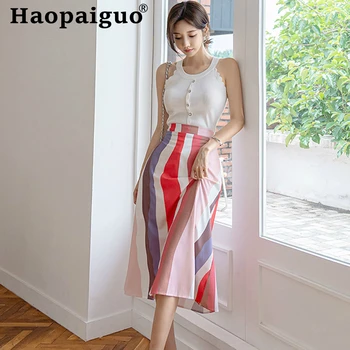 2019 Summer Casual Korean Women Two Piece Set Sexy White Knitted Blouse and Colorfu Wrap Midi Skirt Women 2 Piece Set Plus Size
2019 Summer Casual Korean Women Two Piece Set Sexy White Knitted Blouse and Colorfu Wrap Midi Skirt Women 2 Piece Set Plus Size