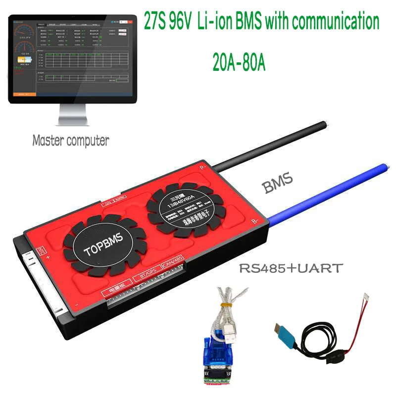 27S 96V Li-ion BMS Bluetooth phone APP RS485 CANBus UART discharging 20A40A60A80A for Li-ion Batteries connected in 27 series
27S 96V Li-ion BMS Bluetooth phone APP RS485 CANBus UART discharging 20A40A60A80A for Li-ion Batteries connected in 27 series