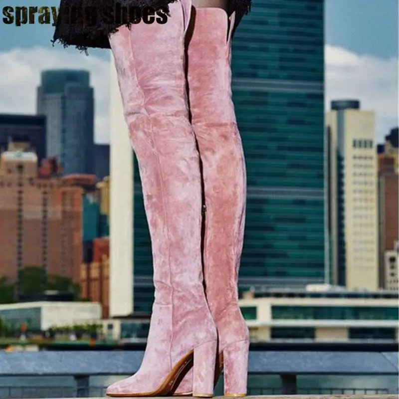 Chic Pink Thigh High Boots Women Sexy Pointy Toe Chunky High Heels Over The Knee Boots Ladies Winter Shoes Long Boots Woman 2019
Chic Pink Thigh High Boots Women Sexy Pointy Toe Chunky High Heels Over The Knee Boots Ladies Winter Shoes Long Boots Woman 2019